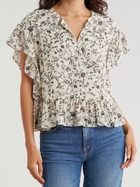 Melrose and Market Floral Ruffle Peplum Blouse